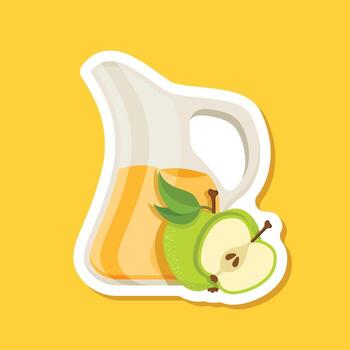 A jug with apple juice and a slice of apple vector
