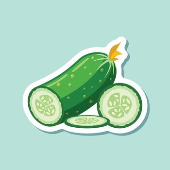 A sticker with a cucumber and a slice vector