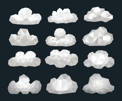 Set of Polygonal Cloud Collection, Abstract stylized geometric low poly cloud, Sky white floating, Geometric polygonal style. 3d low poly. Illustration vector
