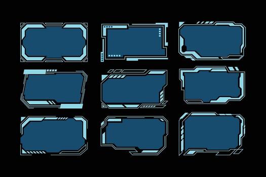 Set of HUD Frames Collection, Game stream frames border, futuristic user interface elements for GUI, UI, UX, KIT, Futuristic user interface graphic box for UI game, Data information infographic. vector