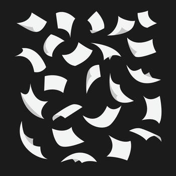 Flying Paper sheet set collection, Flying blank document pages, white sheet documents and blank document page on wind isolated transparent background, illustration. vector