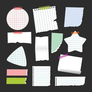Paper notes, stickers, sticky sheets and tape set collection, set of blank to do list, memo messages, notepads and torn paper sheets, torn and ripped paper, Note Paper Adhesive Tape vector