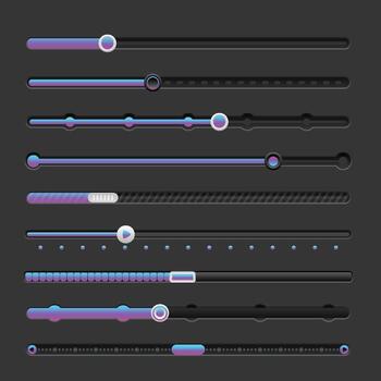 3D UI Switch Slider Bar Infographic Set Collection, Elegant Volume control game interface illustration on isolated black background. Level button sign business concept. Illustration vector