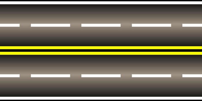 Road surface texture with dashed white lines and solid yellow lines. Suitable for driving, transportation, and infrastructure visuals. vector