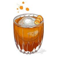 clásico antiguo pasado de moda cóctel con naranja giro y redondo hielo cubo. negrita y elegante whisky bebida vector