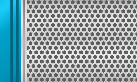 Modern metallic background with blue vertical lines and hexagonal mesh texture vector