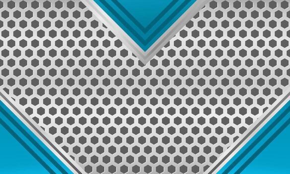 Modern V-shaped blue arrow design with metallic aesthetic hexagon background for tech layout vector