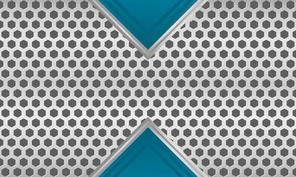 Modern metallic aesthetic background with symmetrical blue triangle and hexagon pattern vector