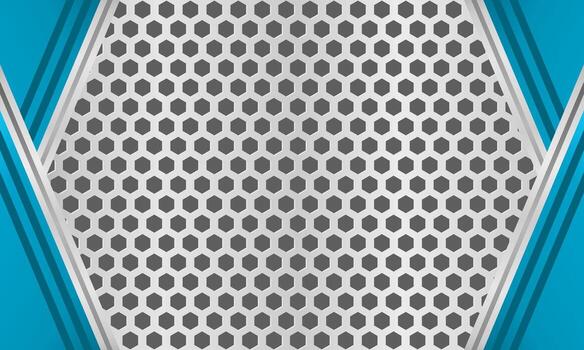 Modern metallic background with symmetrical hexagonal pattern and blue gradient lines vector