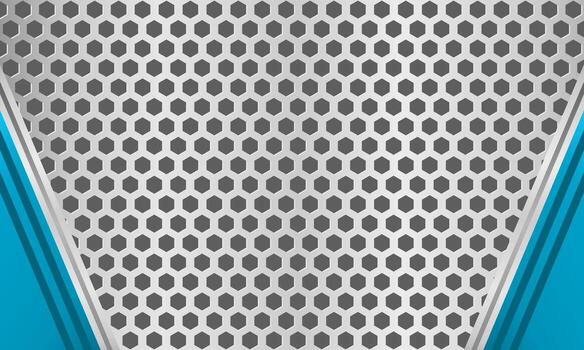 Futuristic metallic background with diagonal blue edge stripes and hexagonal pattern vector