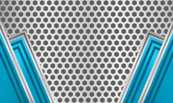 Modern aesthetic metallic background with silver hexagon pattern and blue accent design vector