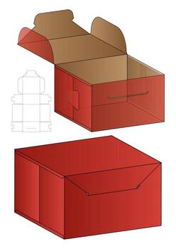 Red Cardboard Packaging Box Open and Closed Mockup with dieline template Layout vector