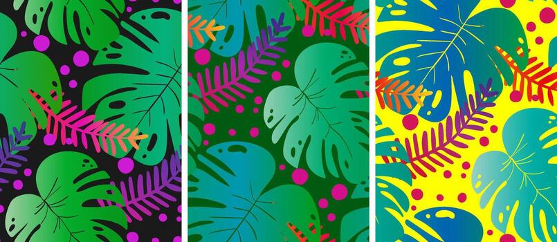 seamless tropical monstera leaves pattern with ombre gradient effect bright summer foliage jungle backdrop for fabric wallpaper wrapping and web design vector
