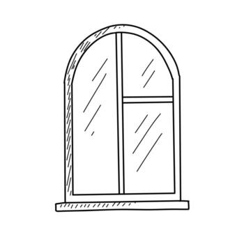 Modern arch window design with two panes and clear glass outline in minimalist style vector