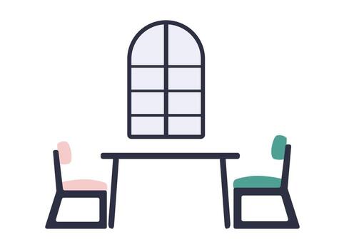 sencillo comida preparar con dos sillas y un grande ventana en un moderno espacio durante luz vector