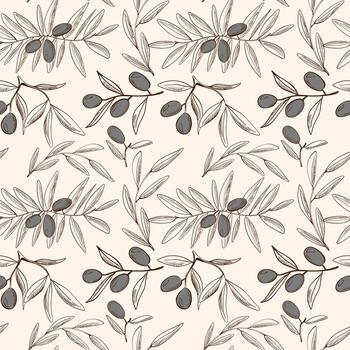 Olive branches with ripe olives pattern on a light background for home decor and design projects vector
