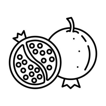 Clean black and white line drawing of a pomegranate in minimalist style on white background vector