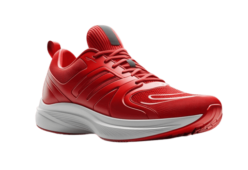 rosso in esecuzione sneaker nel 3d interpretazione per atletico Schermo uso. png