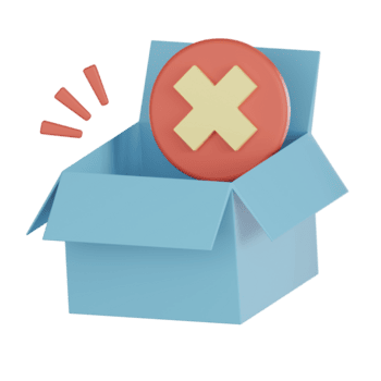 Empty blue box with 3d red icon featuring yellow cross symbol inside, representing states of error or cancellation in modern design png