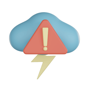 Cloud icon with lightning and warning sign in 3d style showing empty states of alert and caution png