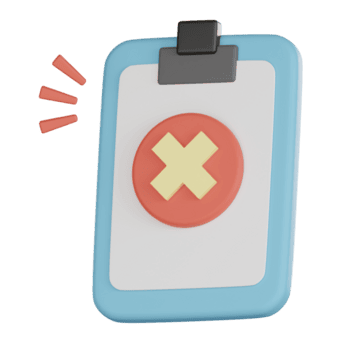 Clipboard with red cross icon in 3d style showing empty states alert symbol for error or cancellation message in simple design png