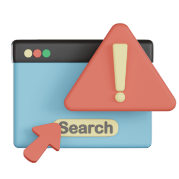 3d icon of search bar with empty states alert symbol and red arrow pointer showing warning message png
