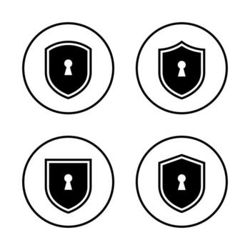 Security shield icon set in circular outline. Lock keyhole symbol in privacy protection badge. Privacy lock concept vector