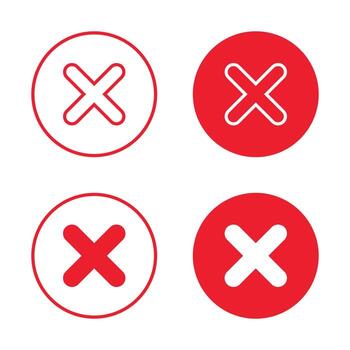 Cross mark icon in red circle. Delete, remove, and error X sign. Incorrect, fail, or reject symbol vector