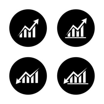 Business growth and decline icon in black circle. Up and down trend chart symbol. Increase and decrease bar graph concept vector