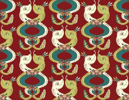 a pattern with snakes and birds on it vector