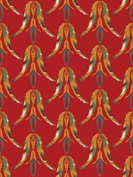 a red and green pattern with a large leaf vector