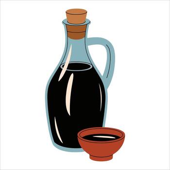 Soy sauce bottle illustration. Ideal for takeout menus and food label concepts with authentic Japanese flair. vector
