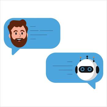 chatbot hablando a hombre moderno . ai asistente conversacion ilustración para tecnología y Servicio temas vector