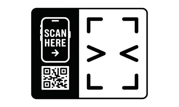 Scan Here Smartphone QR Code Reader Interface in Black and White Colors vector