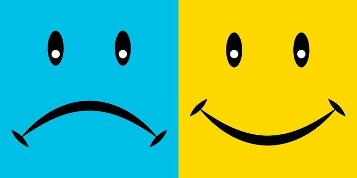 Split Face Happy and Sad Emotions in Colorful Contrast vector