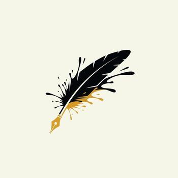 Feather Quill with Ink Splatter Design. vector