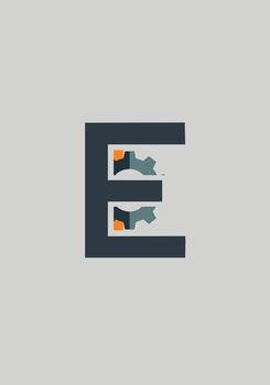 Initial E logo with mechanical gear element. vector