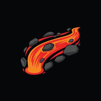 Fiery Lava Flow with Rocks. vector