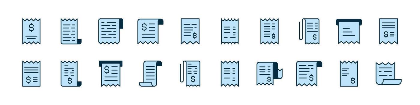 recibo lleno color contorno web íconos recopilación. minimalista lineal pictograma para web y gráfico diseño, aplicaciones, pancartas, social red y tarjetas vector