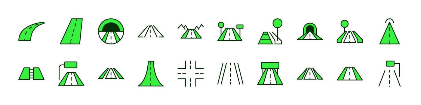 Simple Linear Filled Color Icon of Green Road. Minimalistic Linear Pictogram for Web and Graphic Design, Apps, Banners, Social Network and Cards vector