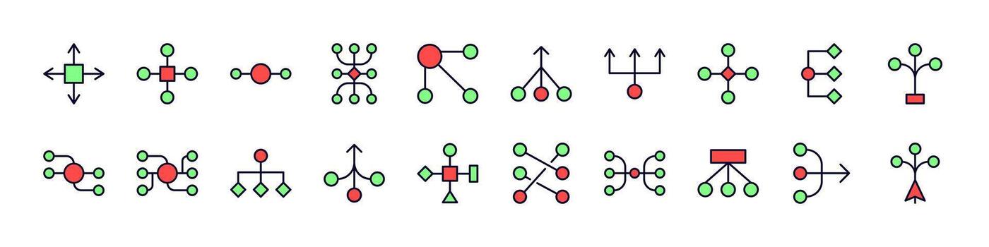 Set of Filled Color Icons of Hierarchy. Minimalistic Linear Pictogram for Web and Graphic Design, Apps, Banners, Social Network and Cards vector