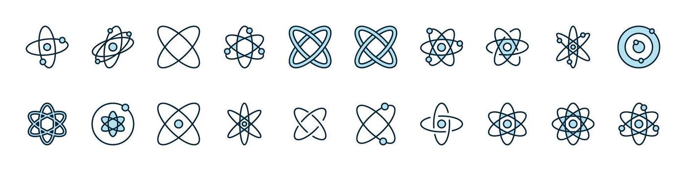 Set of Filled Color Icons of Atom or Chemical Compound. Minimalistic Linear Pictogram for Web and Graphic Design, Apps, Banners, Social Network and Cards vector