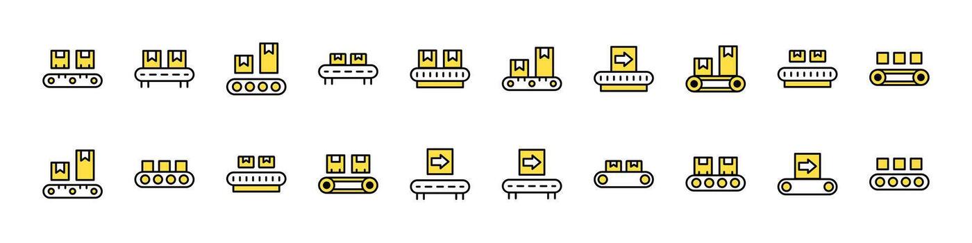 Collection of Filled Color Icons of Conveyor Belt. Minimalistic Linear Pictogram for Web and Graphic Design, Apps, Banners, Social Network and Cards vector
