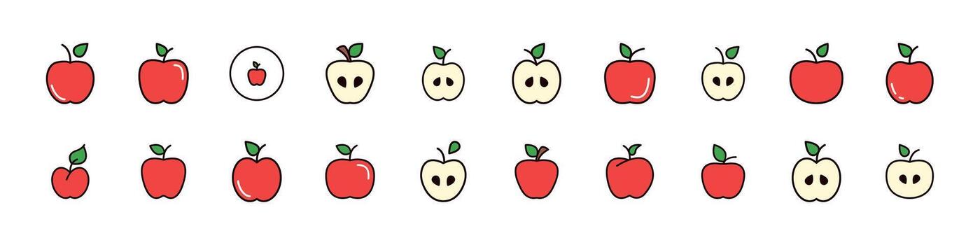 Red Apple Filled Color Icon Collection. Minimalistic Linear Pictogram for Web and Graphic Design, Apps, Banners, Social Network and Cards vector