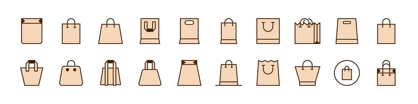 haz de lleno color íconos de beige compras bolsa. minimalista lineal pictograma para web y gráfico diseño, aplicaciones, pancartas, social red y tarjetas vector