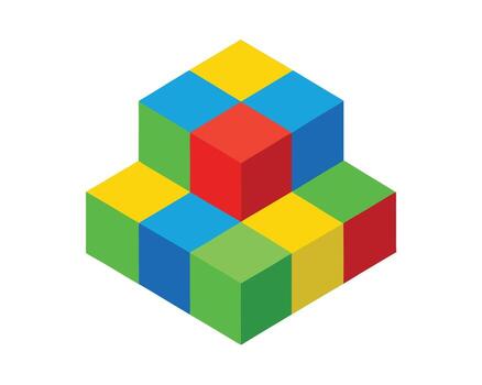 Colorful Isometric Blocks Forming a Playful Stacking Structure Against a White Background - Professional digital artwork with vibrant colors and detailed composition vector