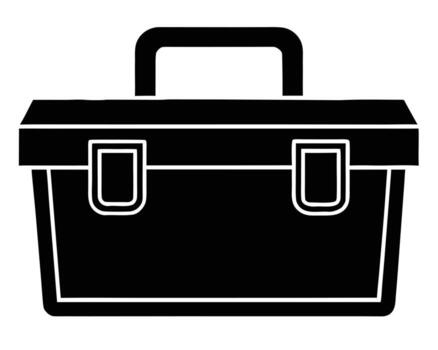 Sturdy Black Tool Box with Handle, Classic Design for DIY Projects and Repairs, Simple Silhouette, Isolated on White Background vector