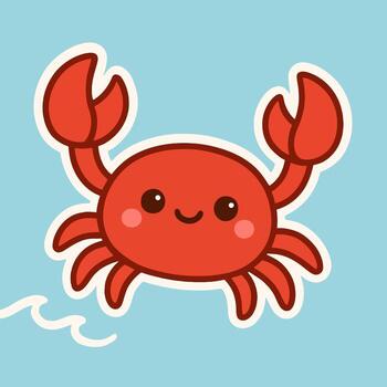 Illustration of a charming cartoon crab illustration, featuring a cute red crab with a happy smile, perfect for adding a touch of whimsy to any design, isolated on a light blue background vector