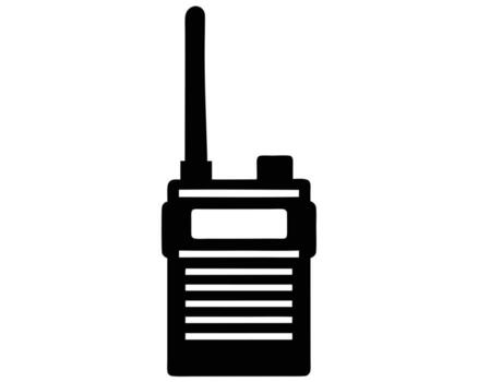 Professional Handheld Two-Way Radio, Communication Device Icon, Simple Black Silhouette, Efficient, Clear, Isolated on White Background vector