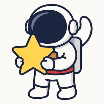 Illustration of an astronaut holds a star, representing space exploration, achievement, and the wonder of the universe, in a delightful cartoon style isolated on white background vector